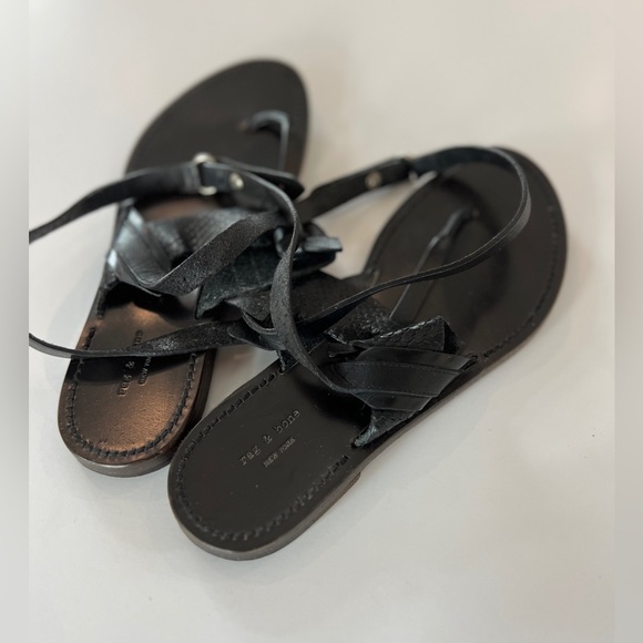 Rag & Bone - Sigrid Ankle-Wrap Thong Sandal, Black - Worn Once - Picture 5 of 6